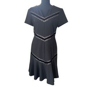 Ivanka Trump Fit Flare Dress Black Size 8 Career Velvet Lace Trim Cocktail Party